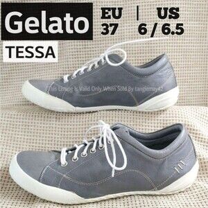 Preppy Gelato Grey Leather Tessa Lace Up Minimalist Sneakers EU 37 I US 6 To 6.5